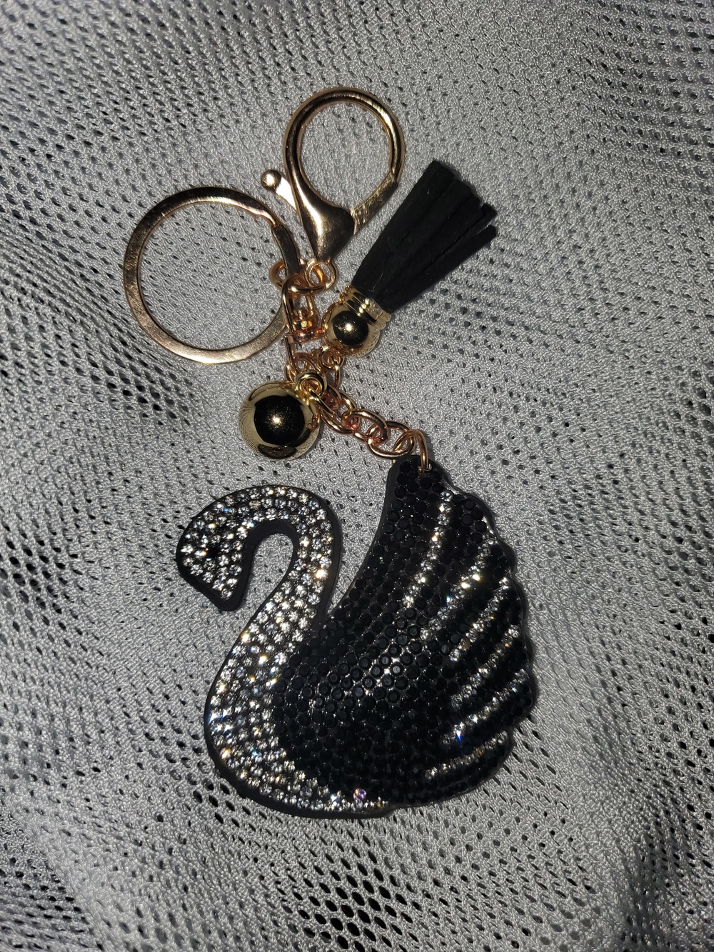 Elegant Black Swan Crystal Keychain with Gold Hardware